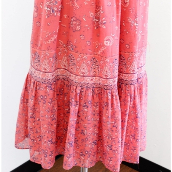 Joie 100% Silk Coral Pink Print Sheer Tiered Halter Midi Flowy Sundress Sz M - Picture 7 of 14